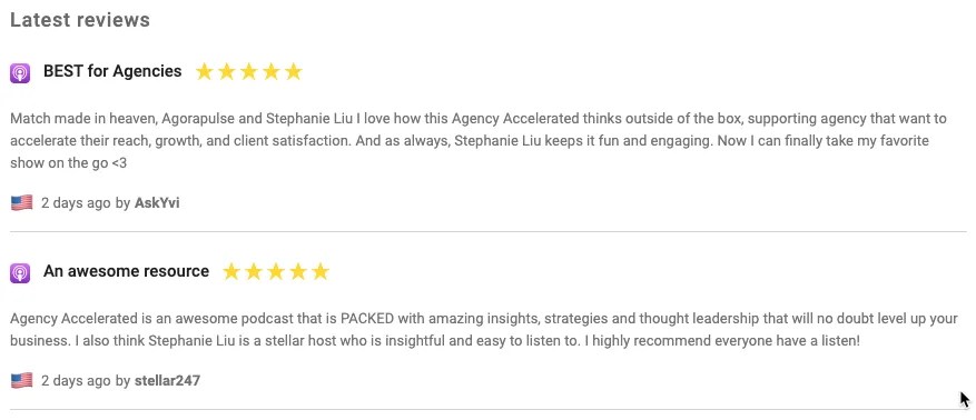 The Agency Accelerated podcast is already receiving great reviews, a testament to the power of content repurposing.