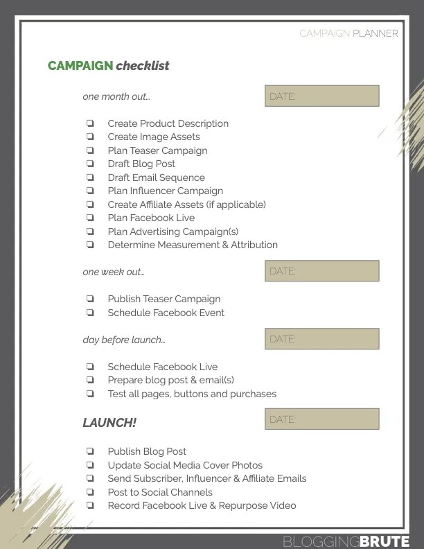 Sample page from the Campaign Planner, used to build out Marketing Strategy.