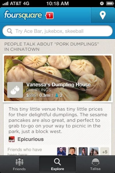 foursquare "Explore" screen