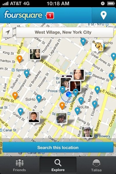 foursquare "Explore Map" screen