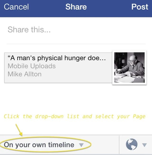 Tap the drop-down to select your Page.