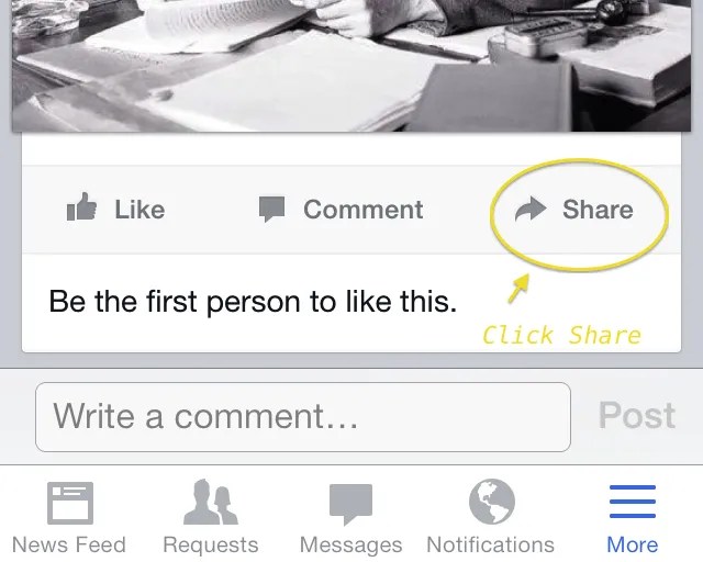 Select a Facebook post and click on Share.