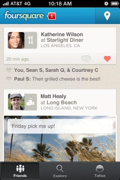 foursquare "Friends" screen