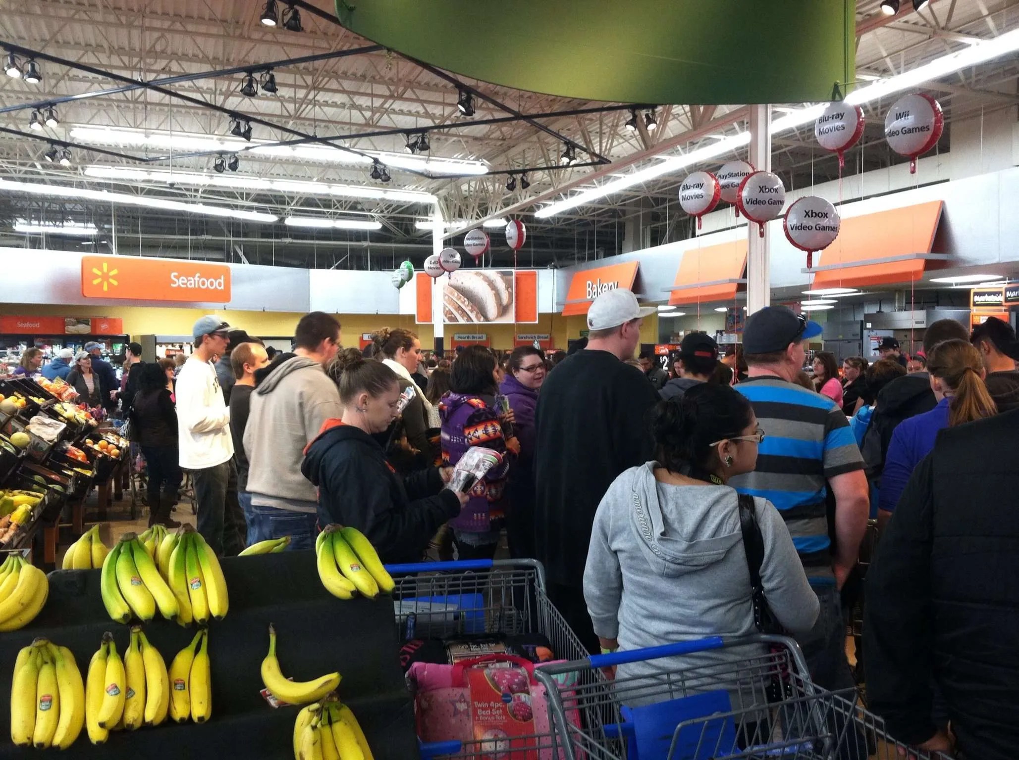 Intense crowds at Walmarts and other retailers for the Black Friday sales events.