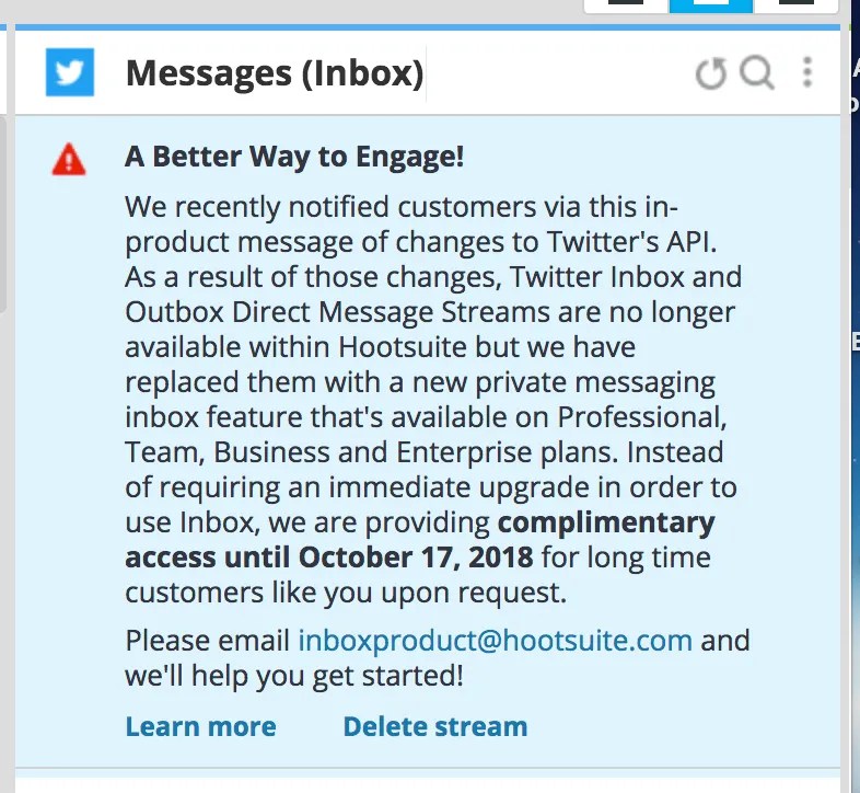 Hootsuite's Inbox notification.