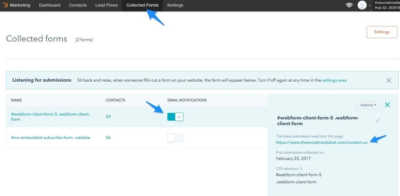 Here you can see two of my forms. One is a standard Contact form while the other, "#mc-embedded..." is an embedded MailChimp form for one of my content upgrades.