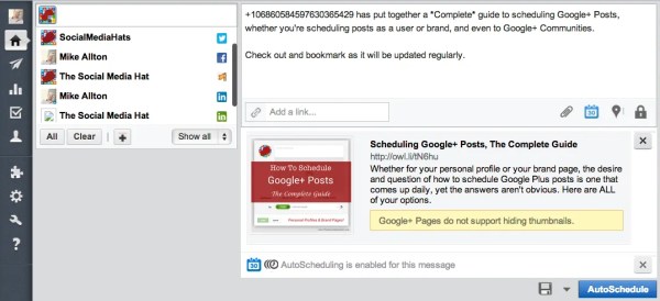 Mention Google+ users or pages using their ID within a HootSuite post.