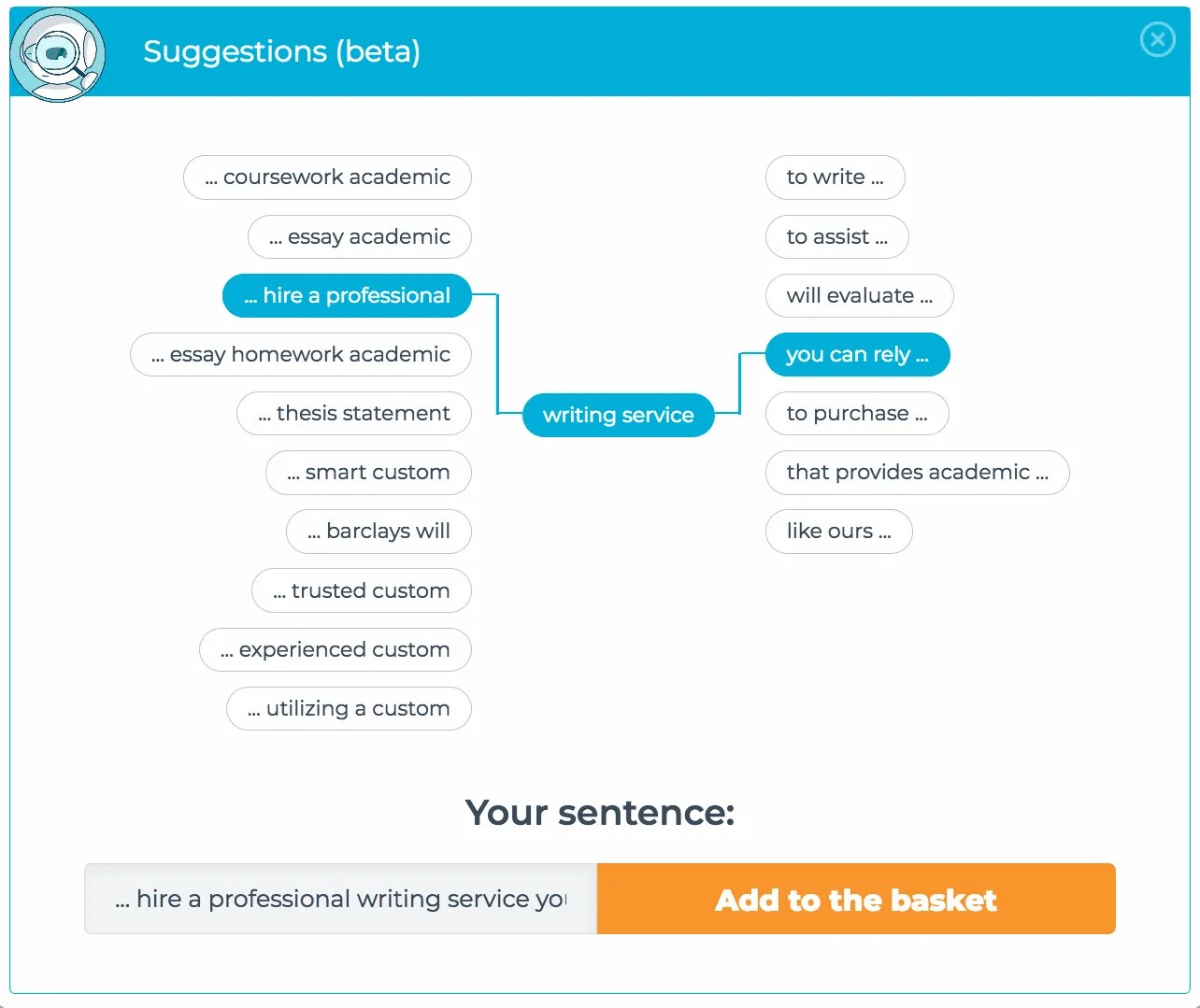 full sentences and phrases that you can add to create optimized content