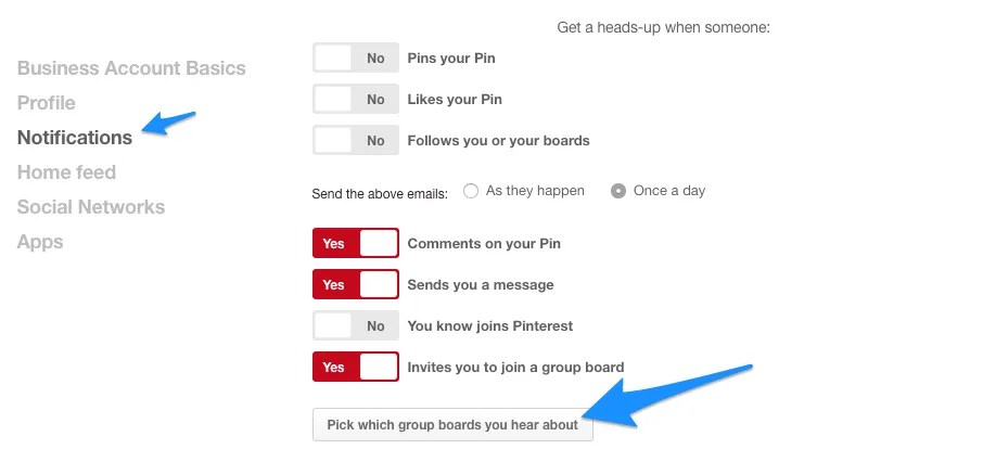 Pinterest Notification Settings