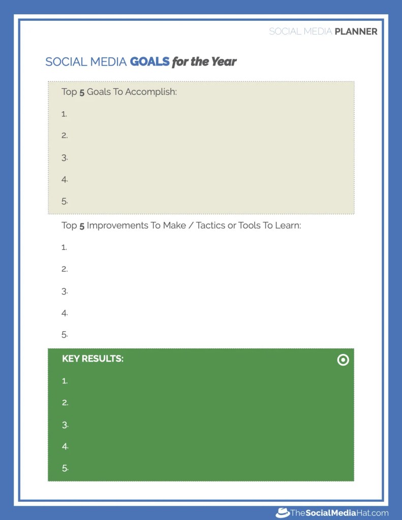 Social Media Planner Goals for the Year