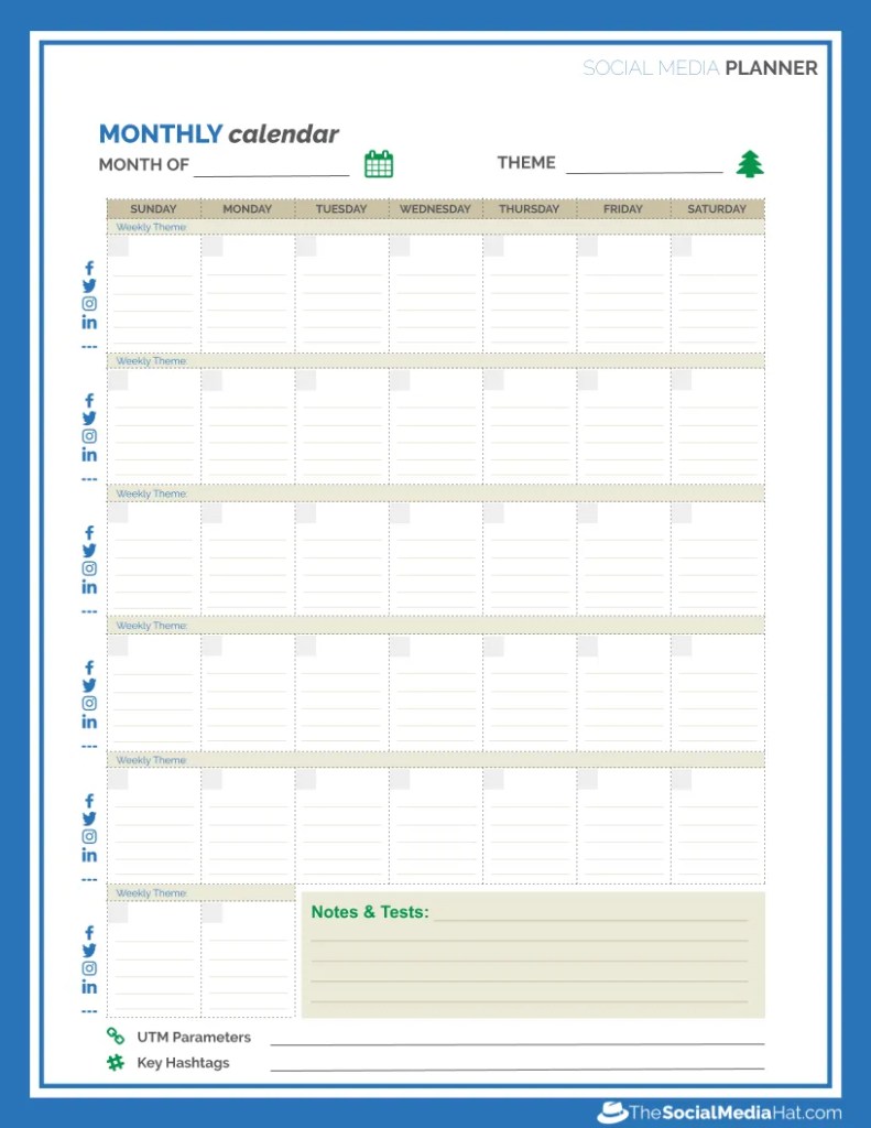 Social Media Planner Monthly Calendar