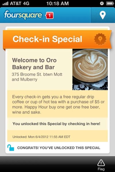 foursquare "Specials" screen