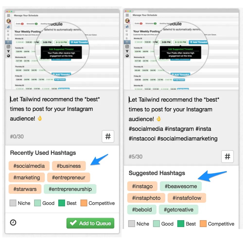 Find great hashtags to use on Instagram using Tailwind.