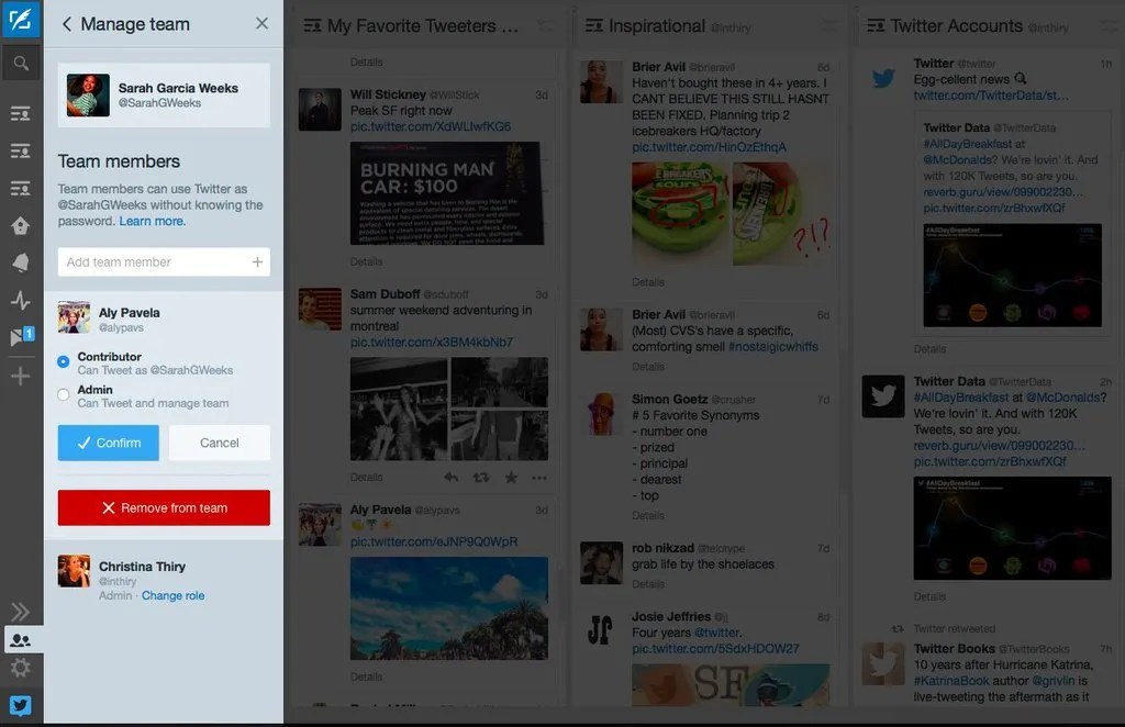 TweetDeck Teams for managing multiple Twitter profiles with multiple people.