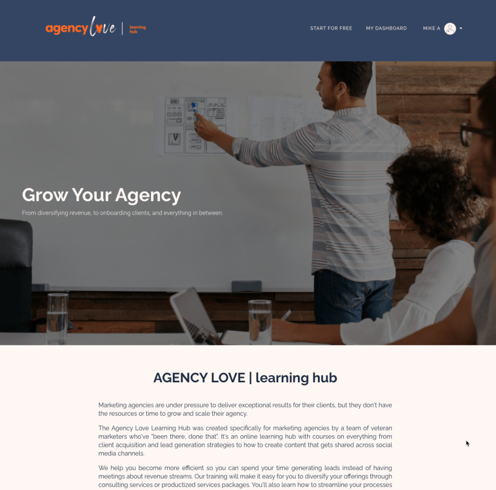 Agency Love Learning Hub, an example of content repurposing from a virtual event.