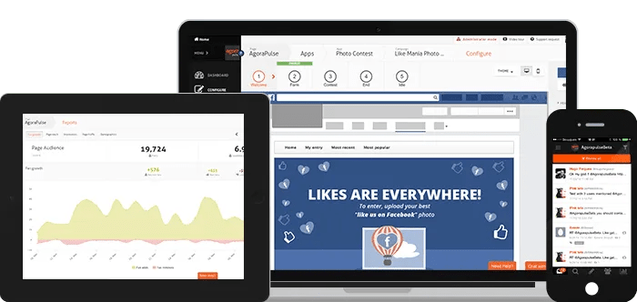 Use AgoraPulse on mobile or desktop to manage your social profiles.