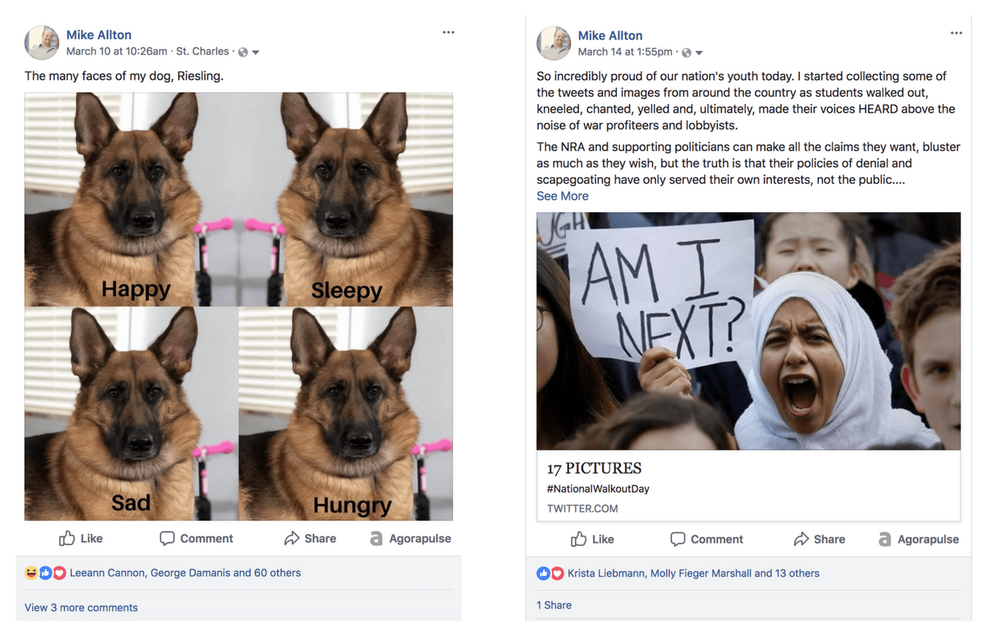 Two different Facebook posts.