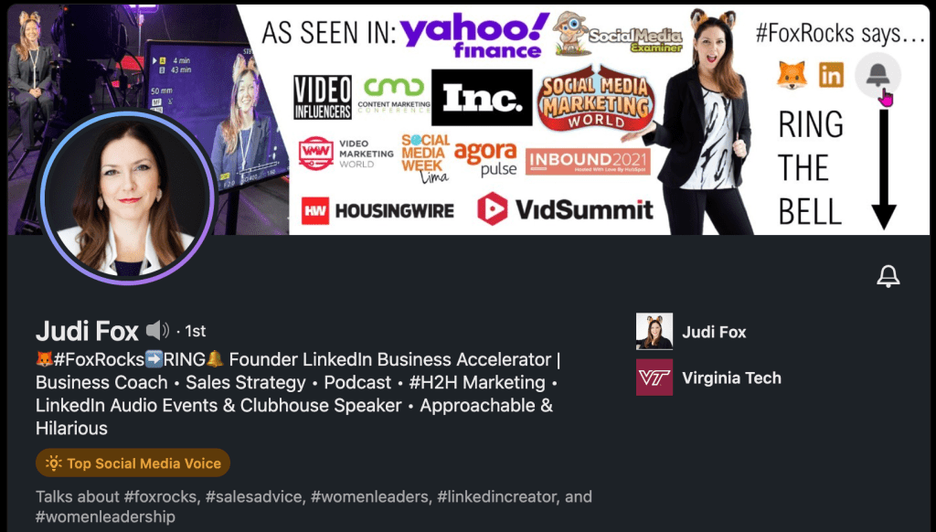 Optimize your LinkedIn profile like Judi Fox to build relationships.