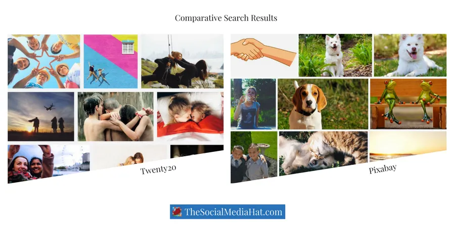 Comparison of stock photography sites Twenty20.com and Pixabay.