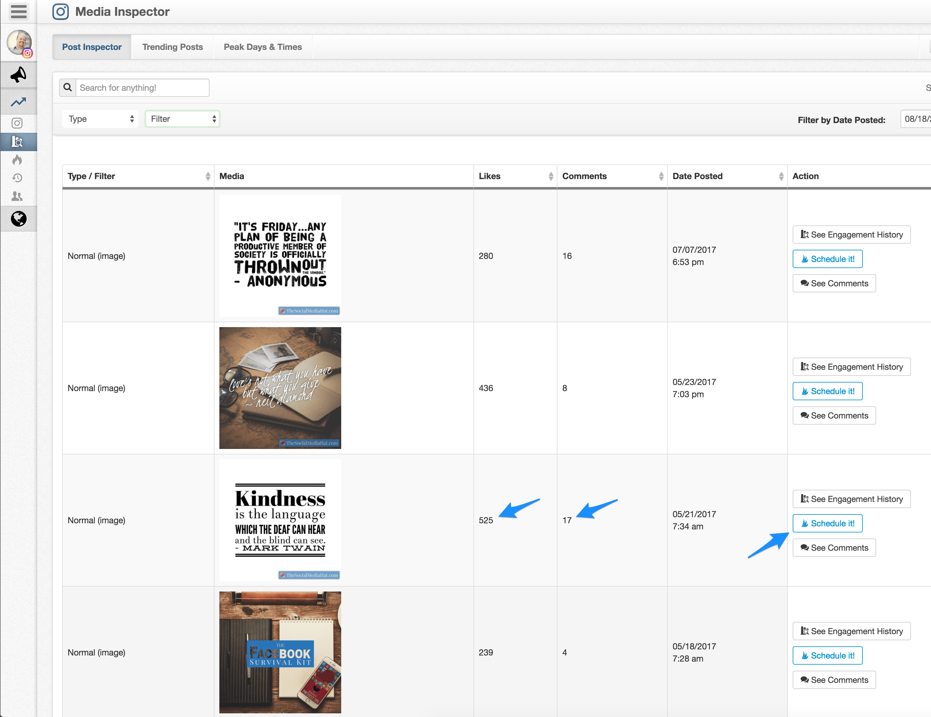 Measure Instagram post performance using Tailwind.