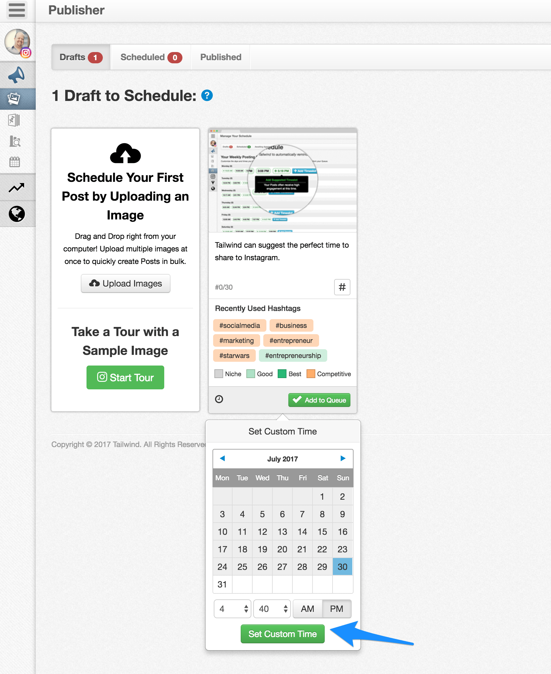 Schedule Instagram posts using Tailwind.